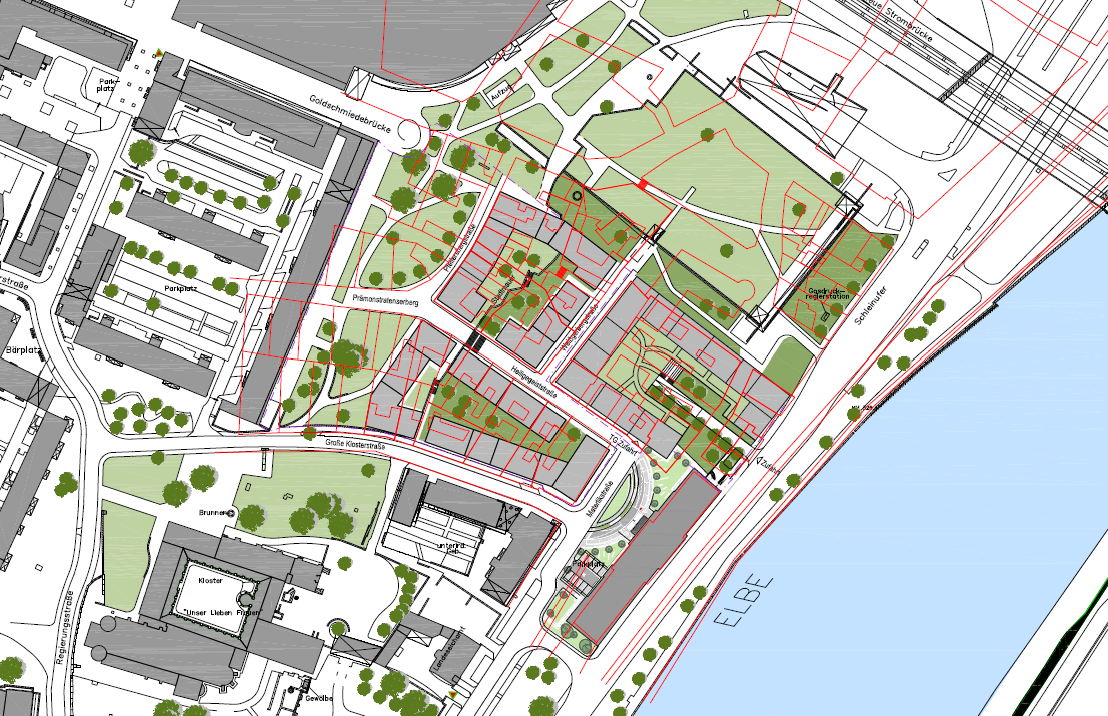 Überlagerung des städtebaulichen Konzepts mit dem städtebaulichen Entwurf